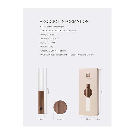 Glass Wood Motion Sensor LED Wall Light