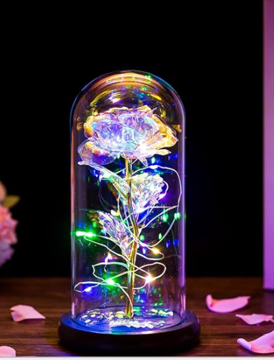 Crystal LED Rose in Glass Dome - Beauty and the Beast