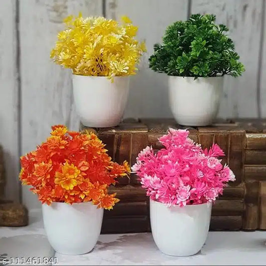 Set of 4 Multicolor Potted Artificial Plants